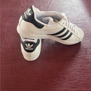 Adidas Originals White and Black Sneakers with Gold Logo, brand new